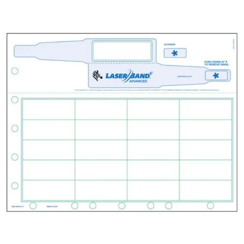 Wristband, Paper/PET, 4.25x11in (108x279mm); Laser, LaserBand 2 Advanced, Adhesive Closure, Adult, Hole Punched, 1000 sheets/box
