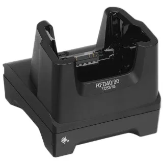 RFD40/RFD90, 1 Device Slot/0 Toaster Slots, Communication Cradle with support for TC53/58. Requires Power Supply (PWR-BGA12V50W0WW), DC Line Cord (CBL-DC-388A1-01), and Country Specific Line Cord.