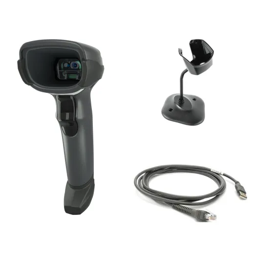 DS4608-SR Black with Stand USB KIT: DS4608-SR00007ZZWW Scanner, CBA-U21-S07ZBR Shielded USB Cable, 20-71043-04R Stand