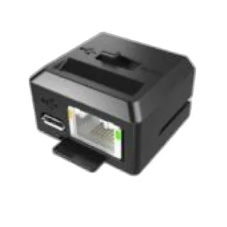 USB to Ethernet module. Attaches to the Single-slot USB/Ethernet capable charger (CRD-NGTC5TC7-2SE1B) to provide Ethernet support. Mechanical switch selects between USB B port and RJ45 Ethernet jack.