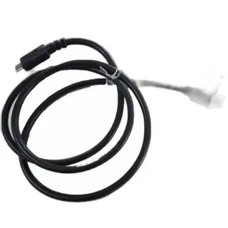 The CBL-TC2Y-USBC90A-01 is a cable featuring a USB-C to USB-A connection with a 90 degree bend in the USB-A adapter, designed for use in confined spaces. The cable has a length of approximately 1.1 meters or 45 inches.