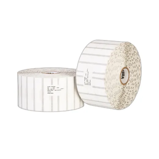 Label, Kimdura Polypropylene, 2.1875x0.5in (55.6x12.7mm); TT, 8000T Jewelry, Coated, Permanent Adhesive, 1in (25.4mm) core, 3510/roll, 6/box, Plain. Jewelry butterfly label with flaps.