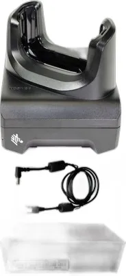 Single-slot cradle kit with USB communication for TC51 / TC56 devices. Includes shims, power supply (PWR-BGA12V50W0WW), and DC cable (CBL-DC-388A1-01). AC cable and USB cable (25-124330-01R) for PC connection are sold separately.