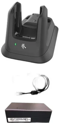 1-slot charging with USB cradle kit for MC3300/MC3300x/MC3300ax; MC3400/MC3450 device and its battery. Includes: PS (PWR-BGA12V50W0WW), DC cable (CBL-DC-388A1-01). Sold separately: Micro-USB cable (25-124330-01R), country-specific AC cable.