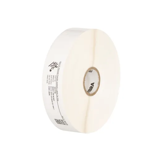 Label, Paper, 4x4.5in (101.6x114.3mm); DT, 8000D Lab, Coated, Permanent Adhesive, 1in (25.4mm) core, 500/roll, 4/box, Plain. Slits through facestock create seven labels: (4) 1x0.9375 labels, (2) 2x1.25 labels, and (1) 4x2.3125.