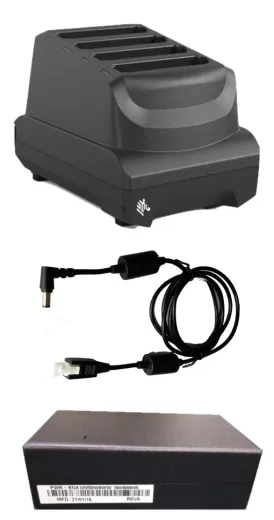 SAC-NGTC5TC7-4SCHG-01 - KIT: Four-slot spare battery charger for FR55; TC53 / TC58; TC53e / TC58e / TC53e-RFID; TC73 / TC78 spare batteries. Includes: Power supply (PWR-BGA12V50W0WW), and DC cable (CBL-DC-388A1-01). Sold Separately: Country-specific AC line cord.