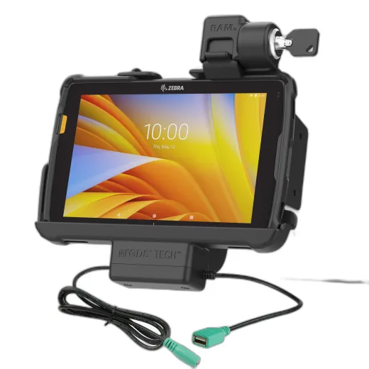 Unpkd RAM Power + Data Keyed Locking Cradle for 8 ET40 / ET45 with Zebra Exoskeleton.Note: Products sold that do not bear the Zebra brand name are serviced and supported exclusively by their manufacturers in accordance with terms and conditions packaged with the products. Zebra’s Limited Warranty does not apply to products that are not Zebra branded, even if packaged or sold with Zebra products. Please contact the manufacturer directly for technical support and customer service.