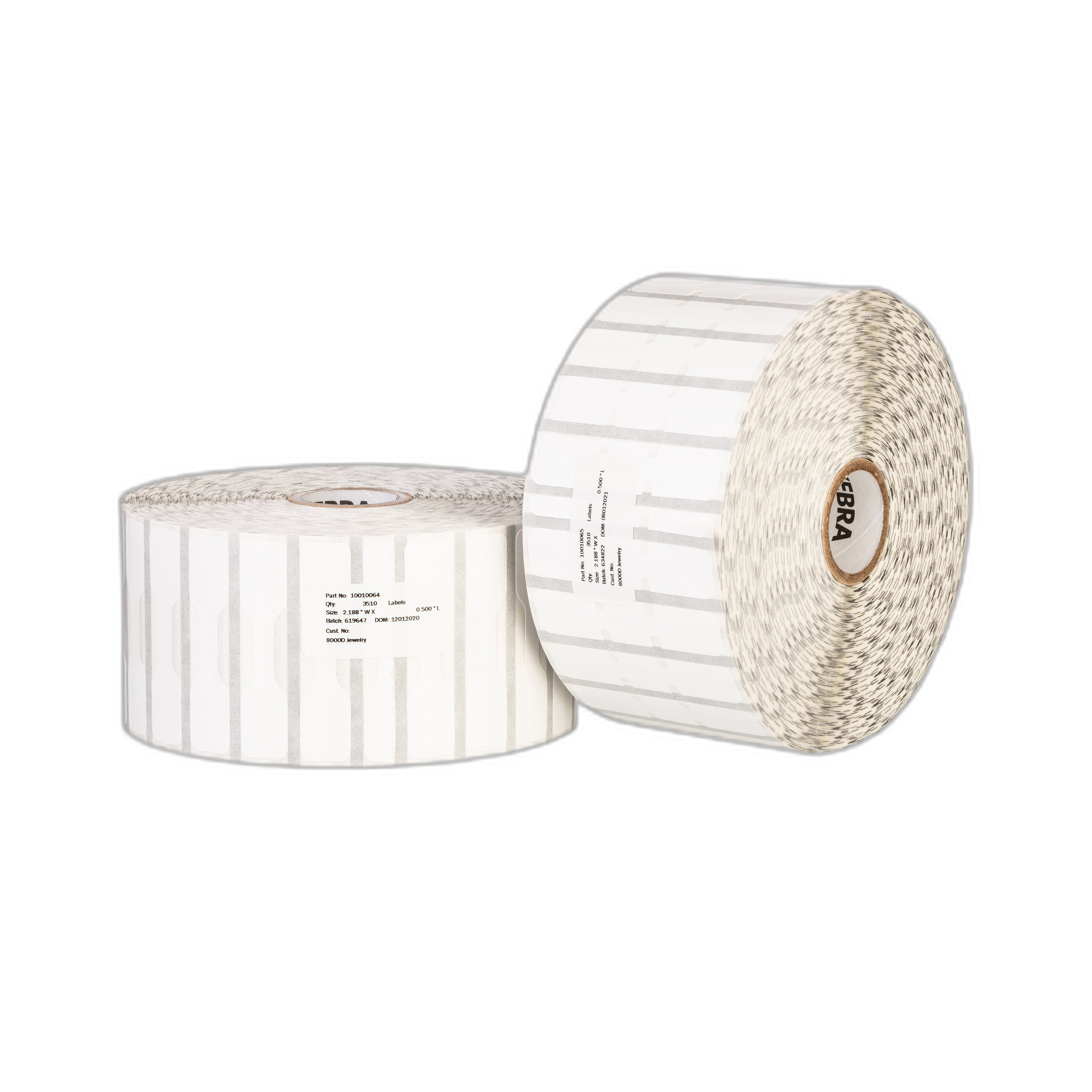 Label, Kimdura Polypropylene, 2.1875x0.5in (55.6x12.7mm); TT, 8000T Jewelry, Coated, Permanent Adhesive, 1in (25.4mm) core, 3510/roll, 6/box, Plain. Jewelry butterfly label with flaps.