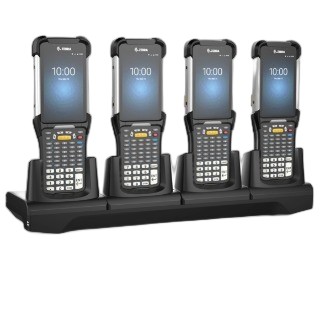 CRD-MC93-4SCHG-01 - Four-slot cradle with fast-charging for MC9300 / MC9400 / MC9450 devices. Power supply (PWR-BGA12V108W0WW), DC cable (CBL-DC-381A1-01) and country-specific AC cable are all sold separately.