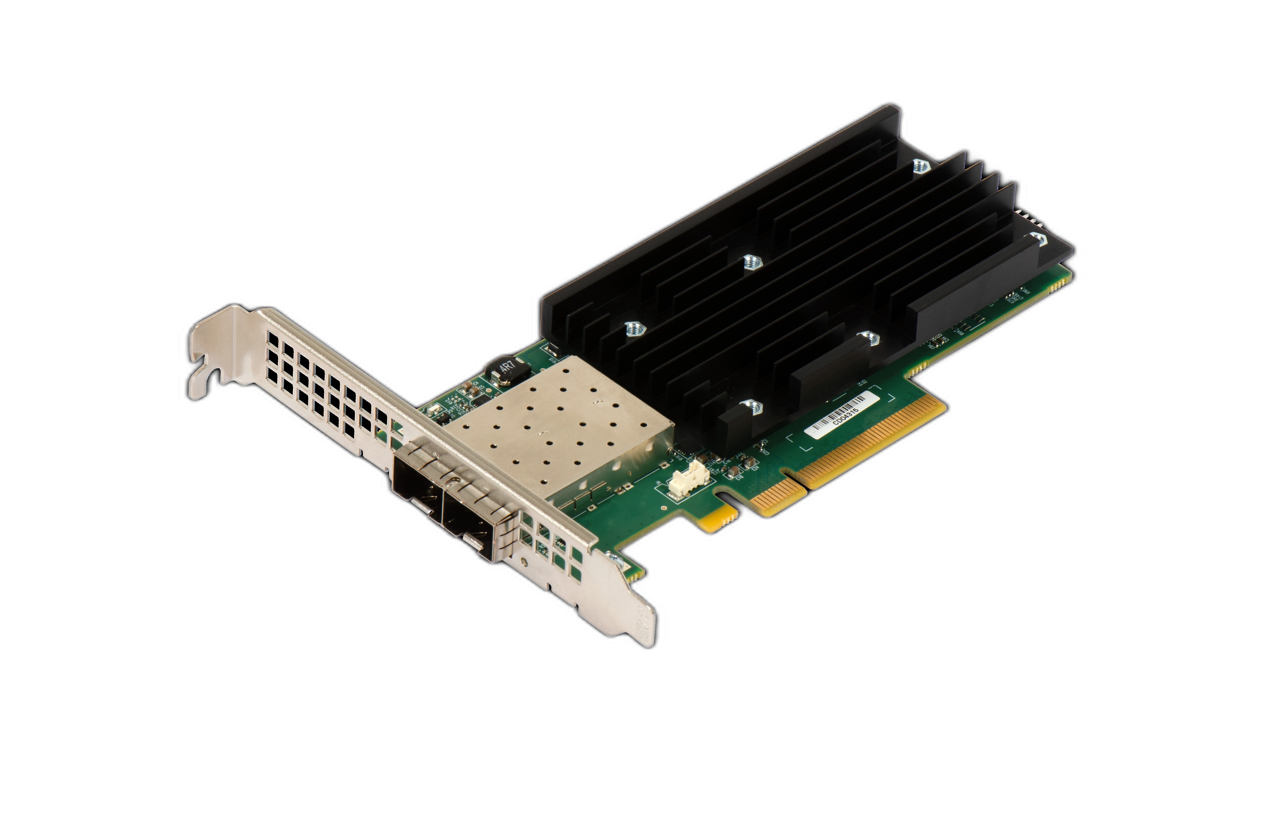 GevIQ PCIe 3.1 x8 add-in card for GigE Vision interface and offload with 4GB, two SFP28 ports and a passive heatsink.