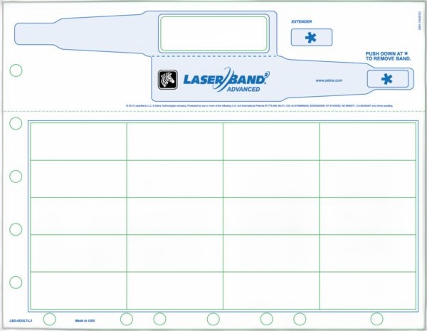 Wristband/Labels, Paper/PET, 8.5x11in (216x279mm); Laser, LaserBand 2 Advanced, Adhesive Closure, Adult, Hole Punched, 1000 sheets/box