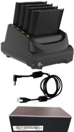 SAC-TC51-4SCHG-01 - Four-slot battery cradle kit for TC51 / TC56 batteries. Includes power supply (PWR-BGA12V50W0WW), and DC cable (CBL-DC-388A1-01). Country-specific AC cable is sold separately.